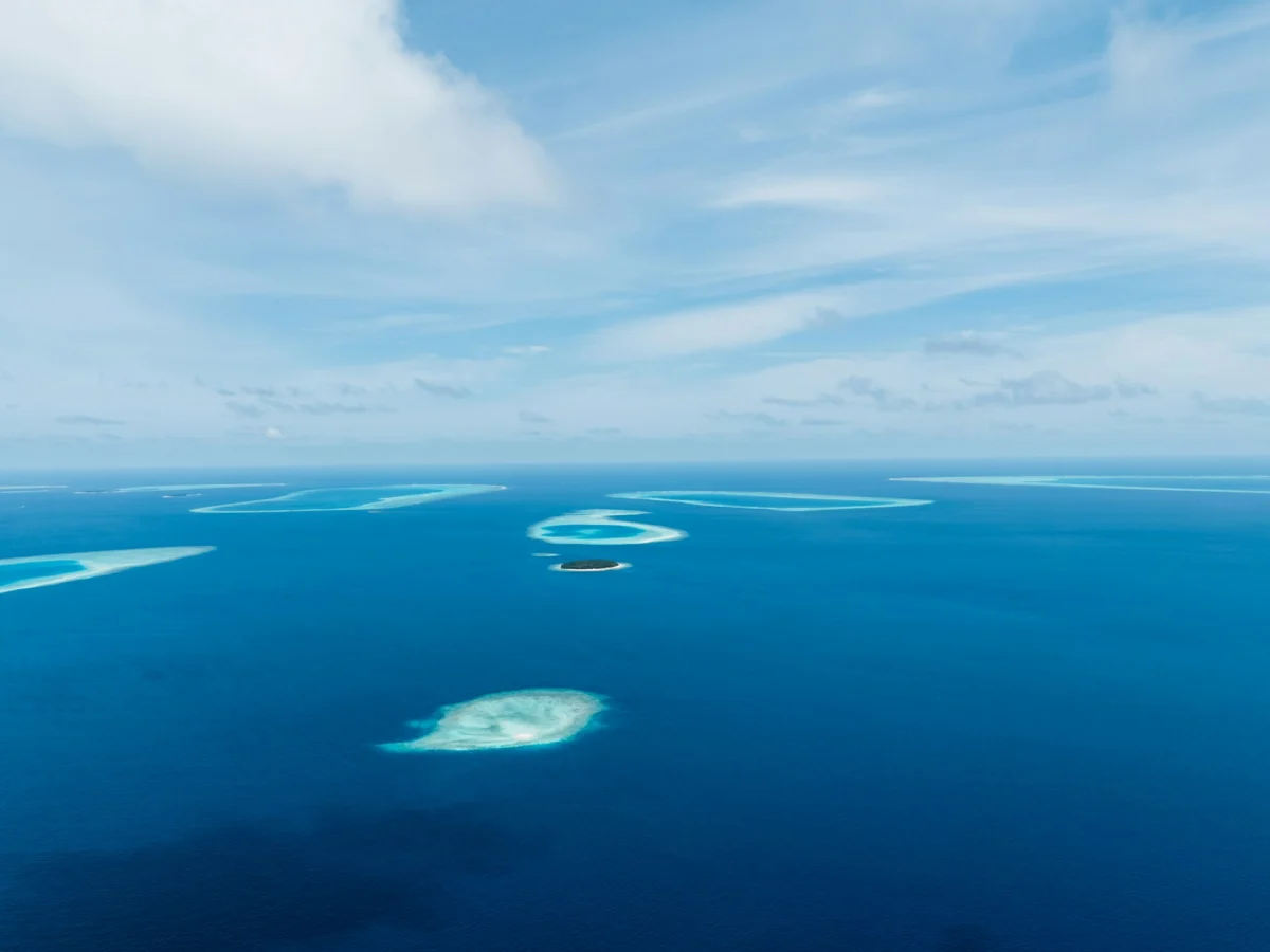 Islands and atolls of the Maldives from above