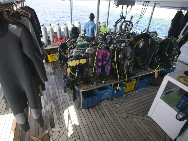 Scuba gear on a dive boat