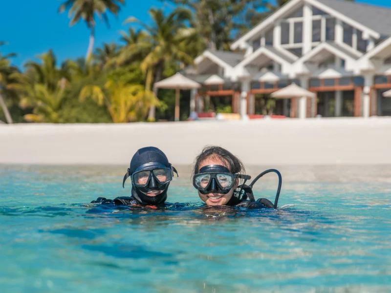 Happy divers in the Maldives